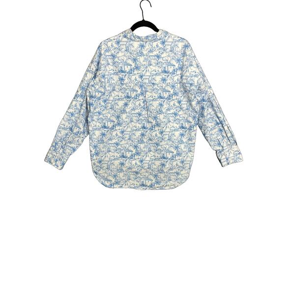 Skies Are Blue Oversized Button Up Shirt Size Small French Cottage Cotton - Picture 2 of 5